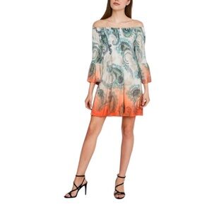 Betsy Red Couture Size 3XL Off-shoulder Paisley Mini Dress Multicolor